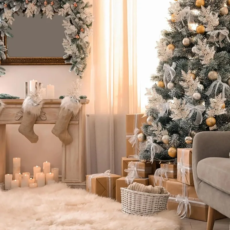 Christmas Decoration  Artificial Glitter Simulation Pine Leaves Tree Branch Christmas Tree Ornament For DIY Xmas Tree Wreath