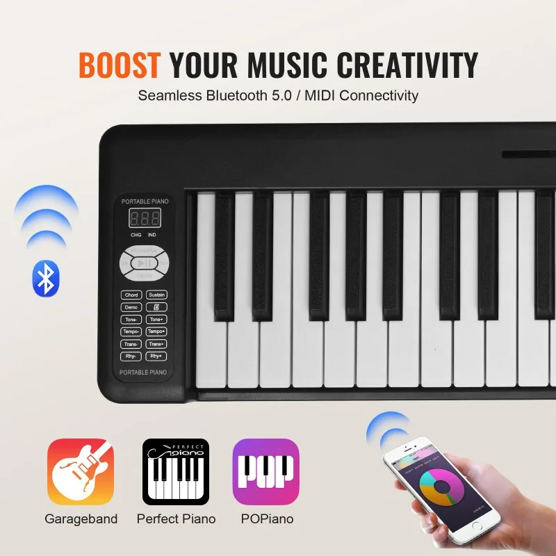 61-key Folding Piano Portable Beginner Home Bluetooth MIDI Foldable Electronic Piano Multifunctional Musical Keyboard Instrument