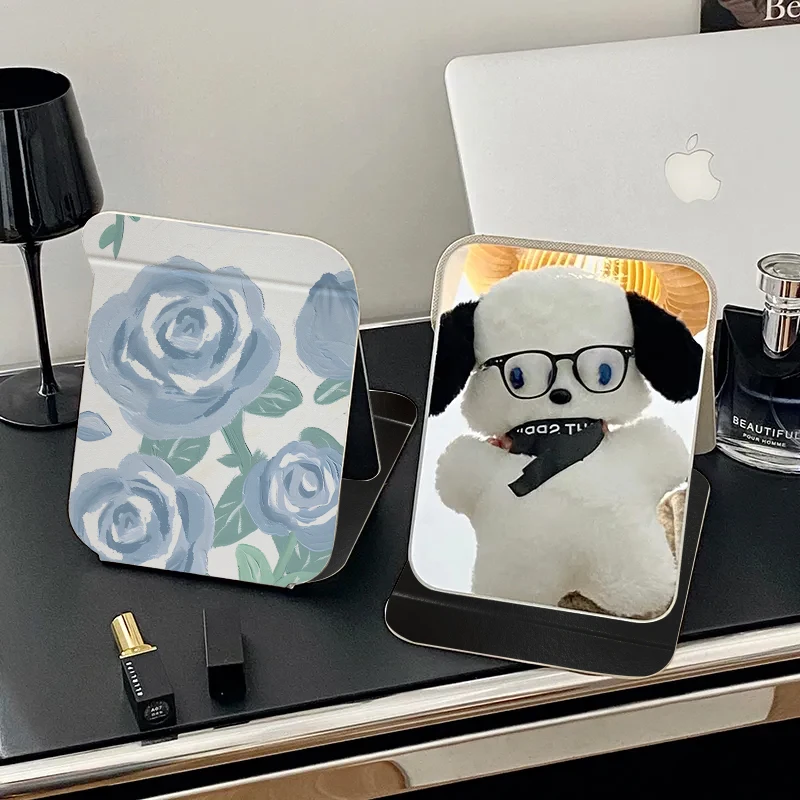 High-Looking Desktop Makeup Mirror Student Dormitory Cute Mirror Foldableable Portable Desktop Dressing Female Gift to Best Friend to Send Classmates High-Definition Double-Sided Pattern Feels Good