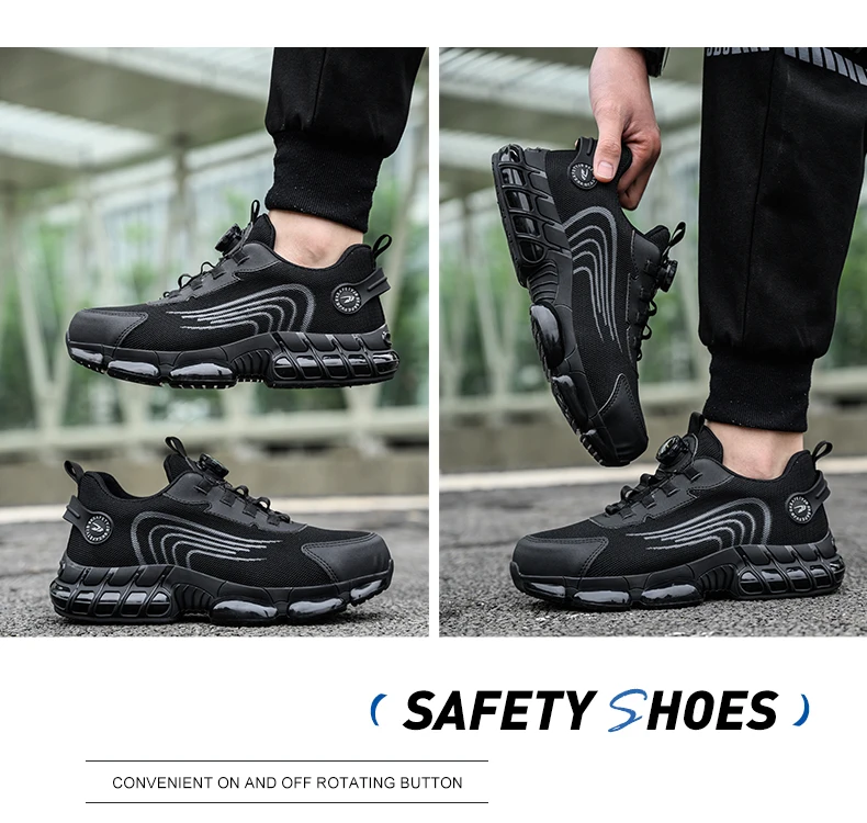 Waliantile Lace Free Men Safety Shoes Sneakers For Industrial Working Boots Puncture Proof Steel Toe Indestructible Work Shoes