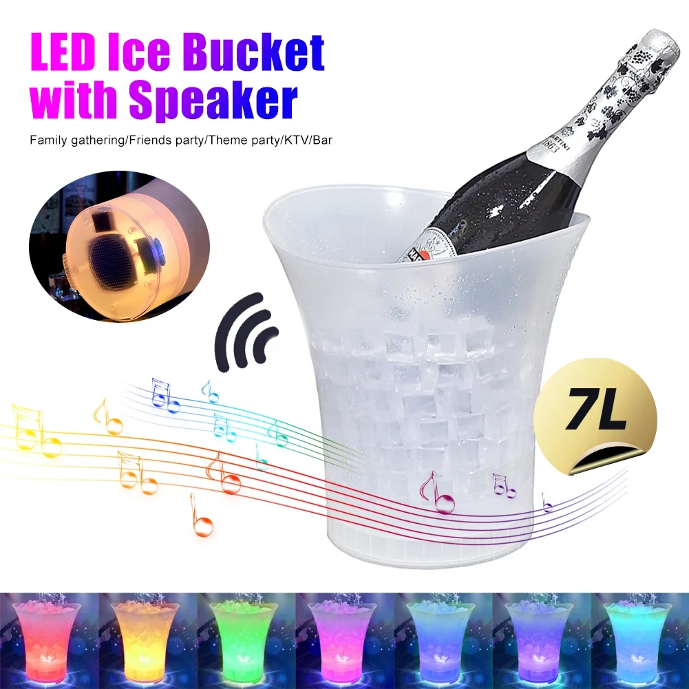 7L Large Capacity Champagne Beer LED Ice Buckets Wine Beer Ice Buckets With Bluetooth Speaker Drink Container For Home Bar