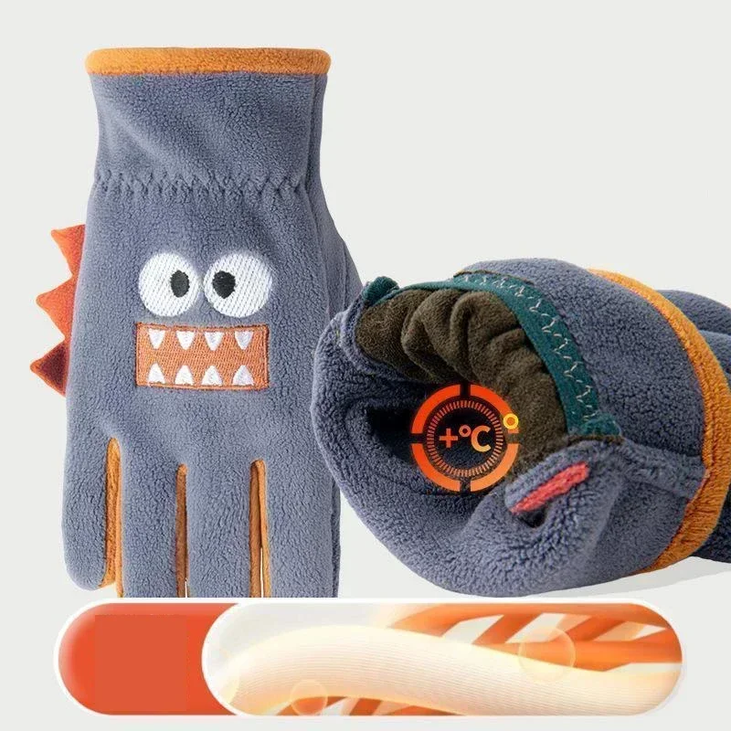 Children Cycling Gloves Autumn Winter Cute Kids Cartoon Warm Gloves Soft Outdoor Polar Fleece Windproof Student Babe