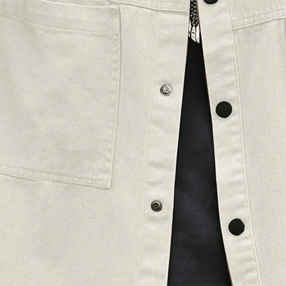 Description Picture 3 of itemRetro Style Shirt Versatile Men's Casual Cardigan Stylish Turn-down Collar Solid Color Patch Pockets for Spring Fall Fashion