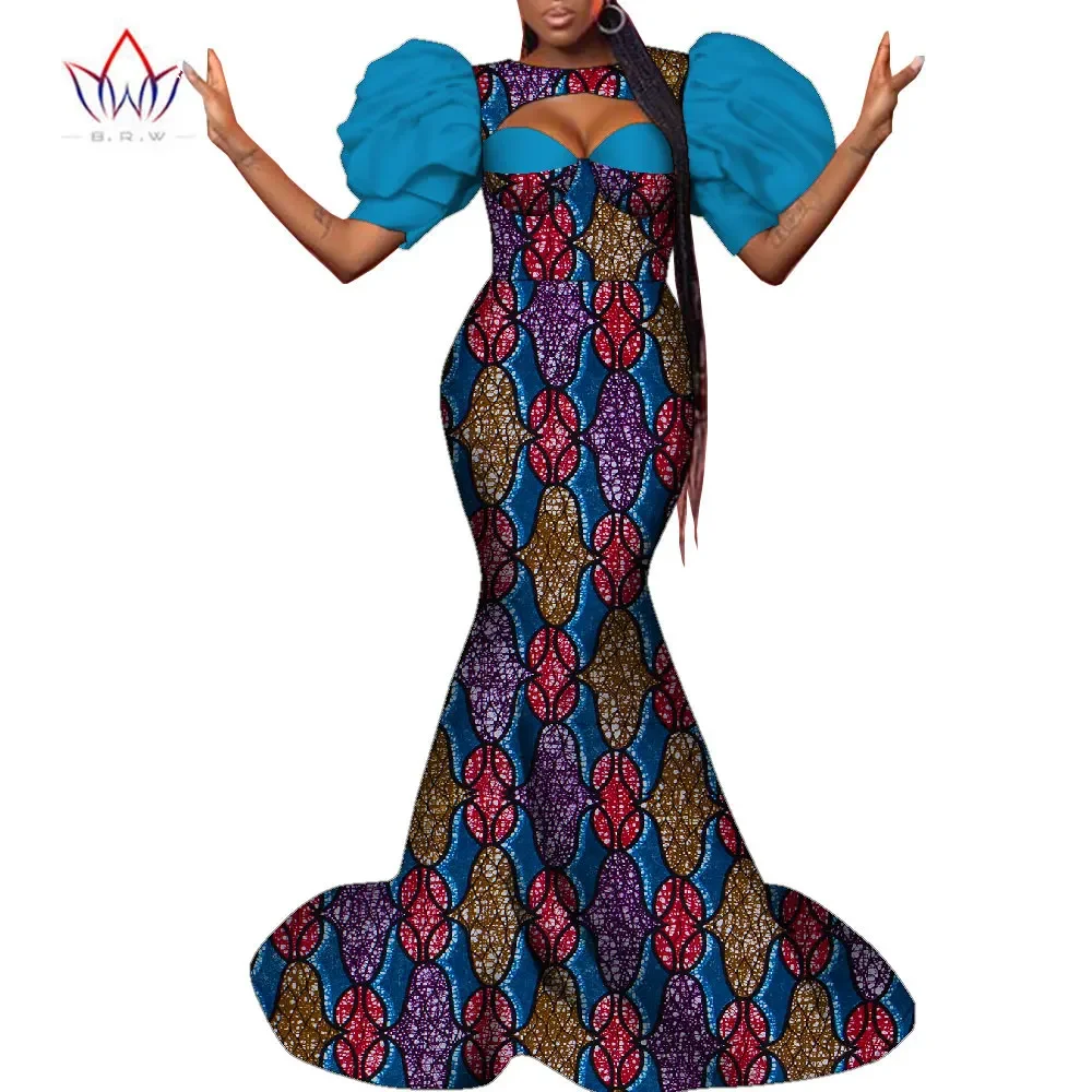 

African Print Dresses For Women Wedding Evening Elegant Ladies Empire Gowns Africa Ankara Long Robes Floor Length WY1935