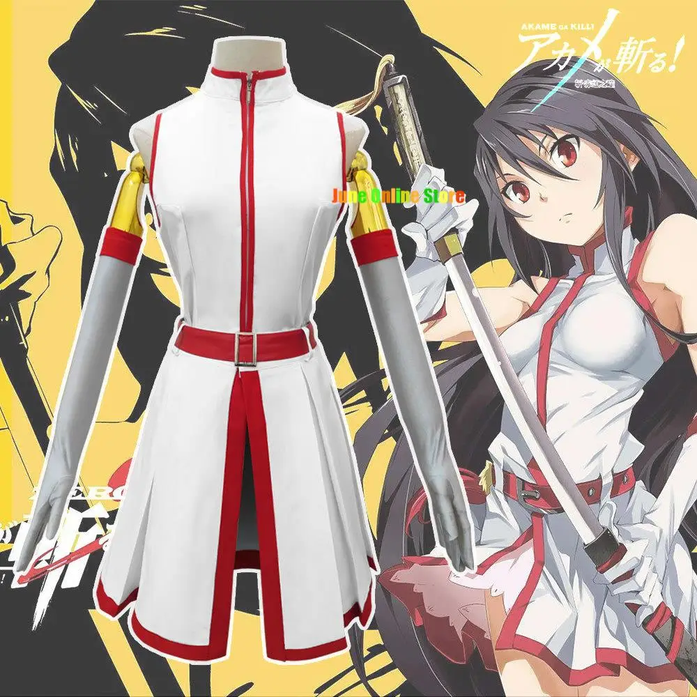 

Anime Akame Ga KILL Akame Kurome Cosplay Costume Black White Sleeveless Fancy Women Girls Dress Uniform Suit For Halloween Party