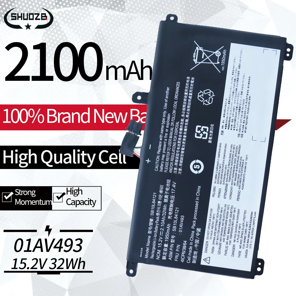 

New 01AV493 Laptop Battery For Lenovo ThinkPad T570 T580 P51S P52S Series SB10L84121 SB10L84123 00UR890 00UR891 15.4V 32Wh