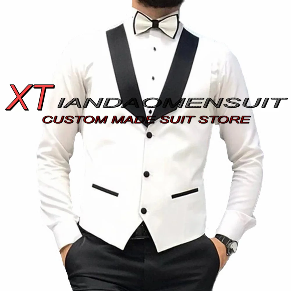 

Men's Suit Vest White Lapel Groom Wedding Sleeveless Jacket Party Formal Waistcoat chaleco hombre