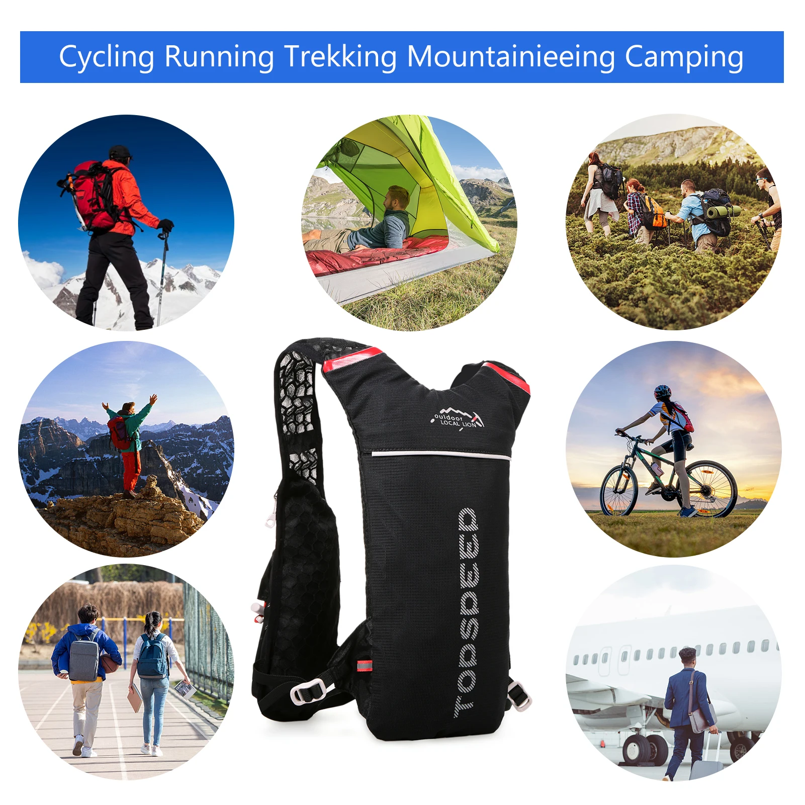 남녀공용 러닝 백, 5L 러닝 조끼, 야외 사이클링 백팩, 수분 공급 백팩, 스포츠 라이딩 하이킹 배낭, 물병