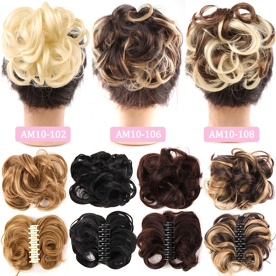 LM Messy Curly Short Synthetic Hair Extension Chignon Donut Roller Bun Wig Claw Clip In Hairpiece for Women