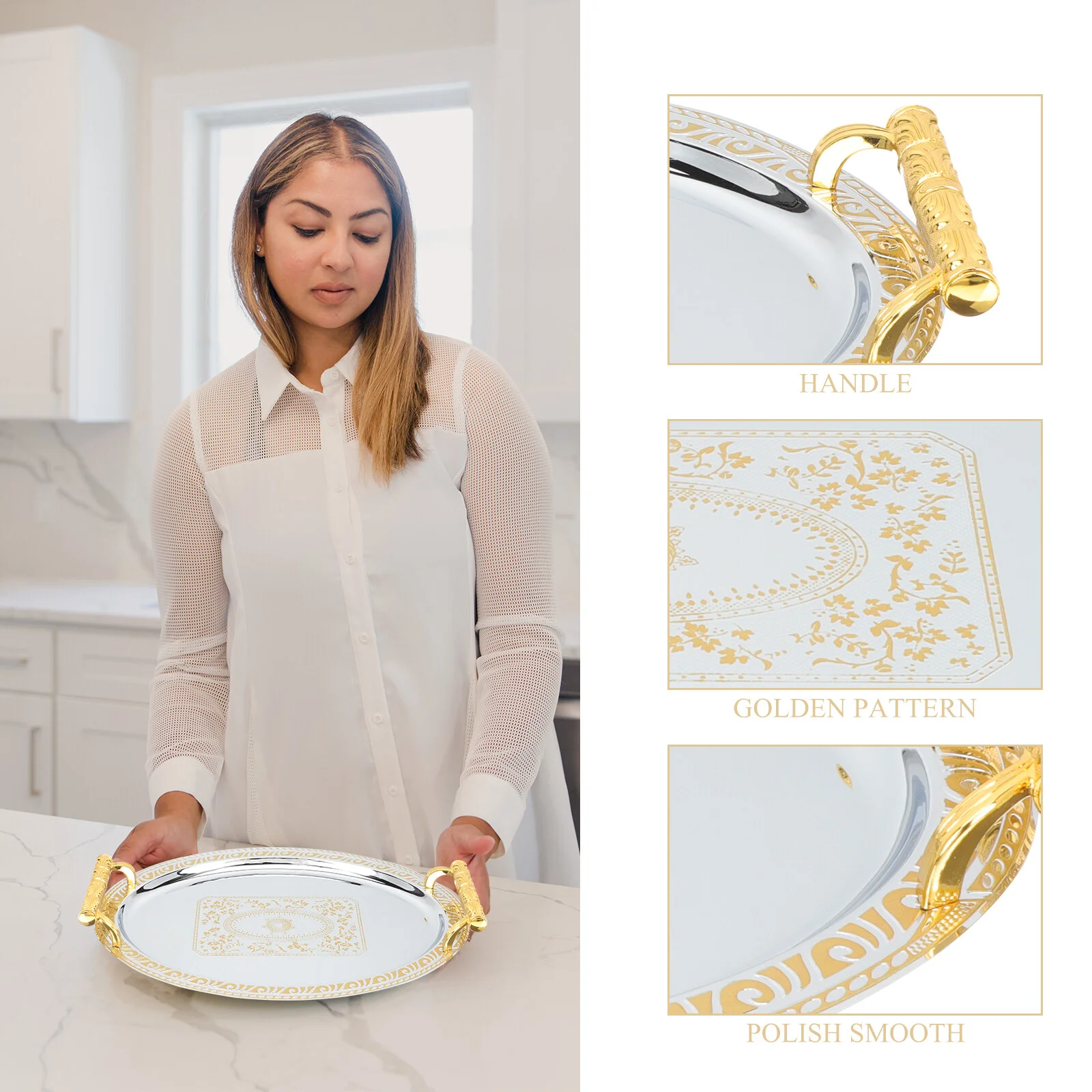 Stainless Steel Coffee Tray for Household Use European Style Serving Tray for Fruits Snacks and More