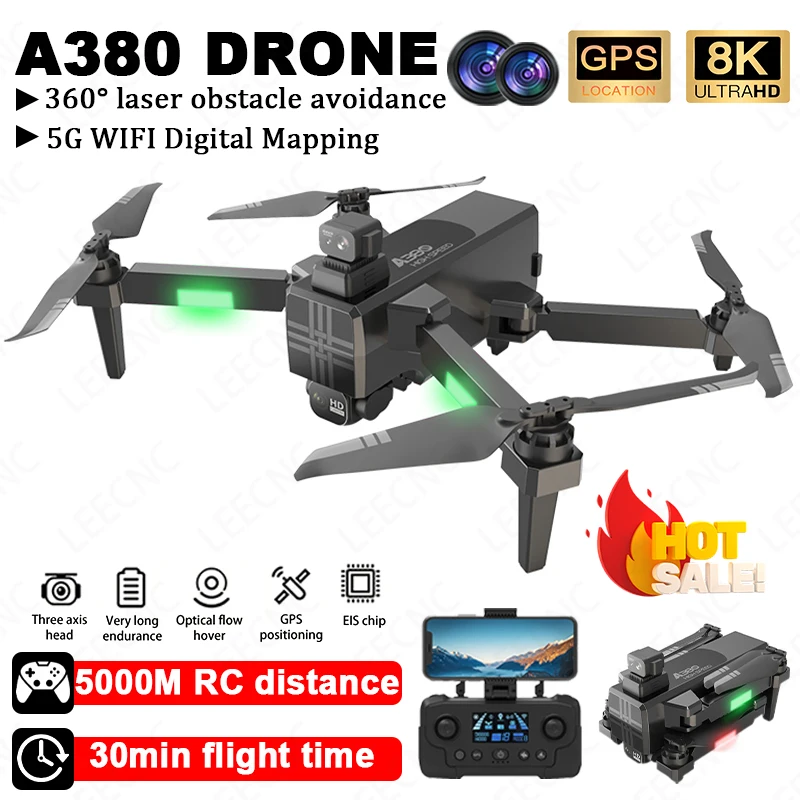 A380/AE6 8K Drone professionale RC Drone con fotocamera HD 5G Wifi Mini Drone 360 ° evitamento ostacoli FPV Drone giocattolo Drone a tre assi