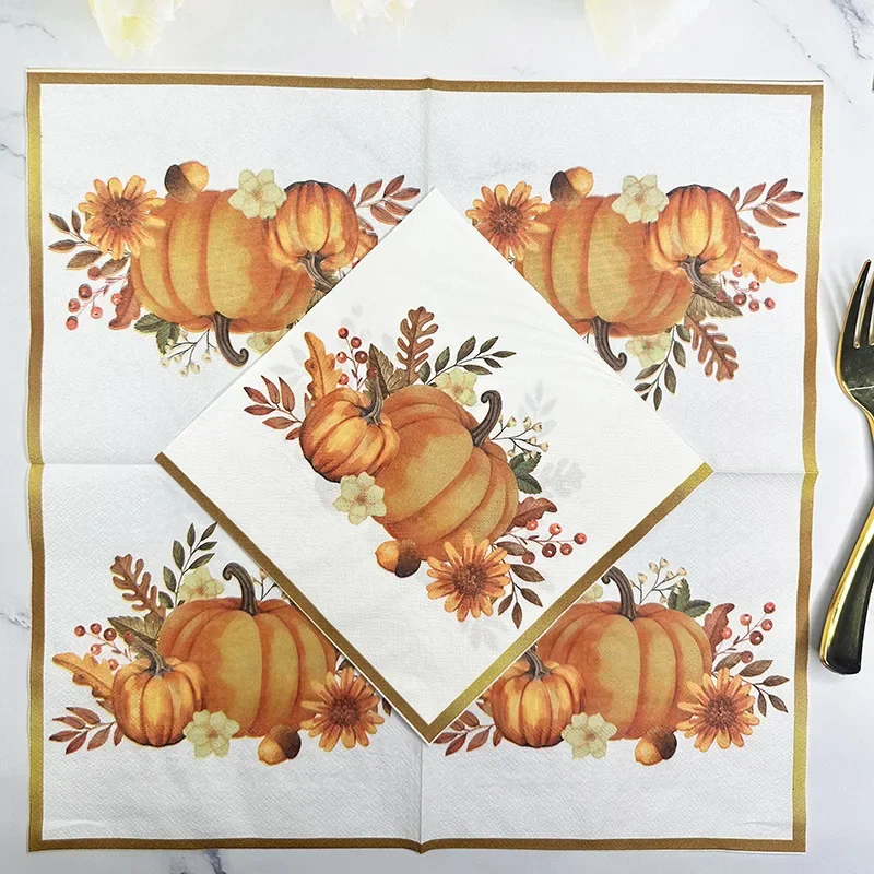 Pumpkin Gold Trimmed Colourful Napkins Halloween Ambiance Paper Placemats Thanksgiving Party Paper Butterfly Bart