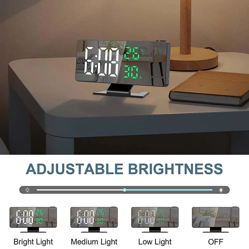 LED 디지털 알람 시계 프로젝션 온도 시계, 전자 책상 시계, 충전 침대 옆 침실 장식, 미국 W6x1