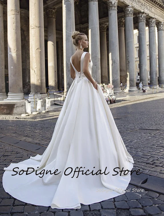 SoDigne Satin Simple A-line Wedding Dress O-neck Sleeveless Appliques Bride Dresses Long Elegant Bridal Gown Vestido De Noiva 11 S3f63e7b072444114a50a06593e3b1bafy