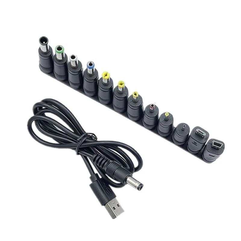 Universal USB to 5V DC Power Cord Charging Cable 5.5x2.1mm Jack 12 Interchangeable Plug Adapter Micro USB Mini DC Plug