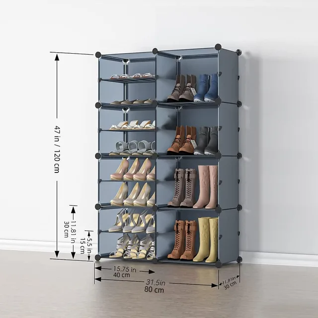 UNZIPE Shoe Rack for Entryway, 6 Cube 12-Tier Shoe Storage Cabinet 24 Pairs Plastic Freestanding Shoe Organizer DIY for Entryway