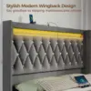 Twin Bed Frame with LED Light and Charging Station, Upholstered High Headboard and Footboard, Wood Slats, Noise Free, Grey 5