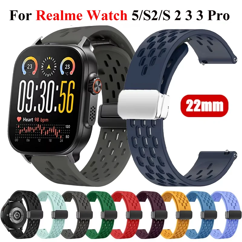 Magnetic Buckle Silicone Sport Strap, 22mm Bracelet