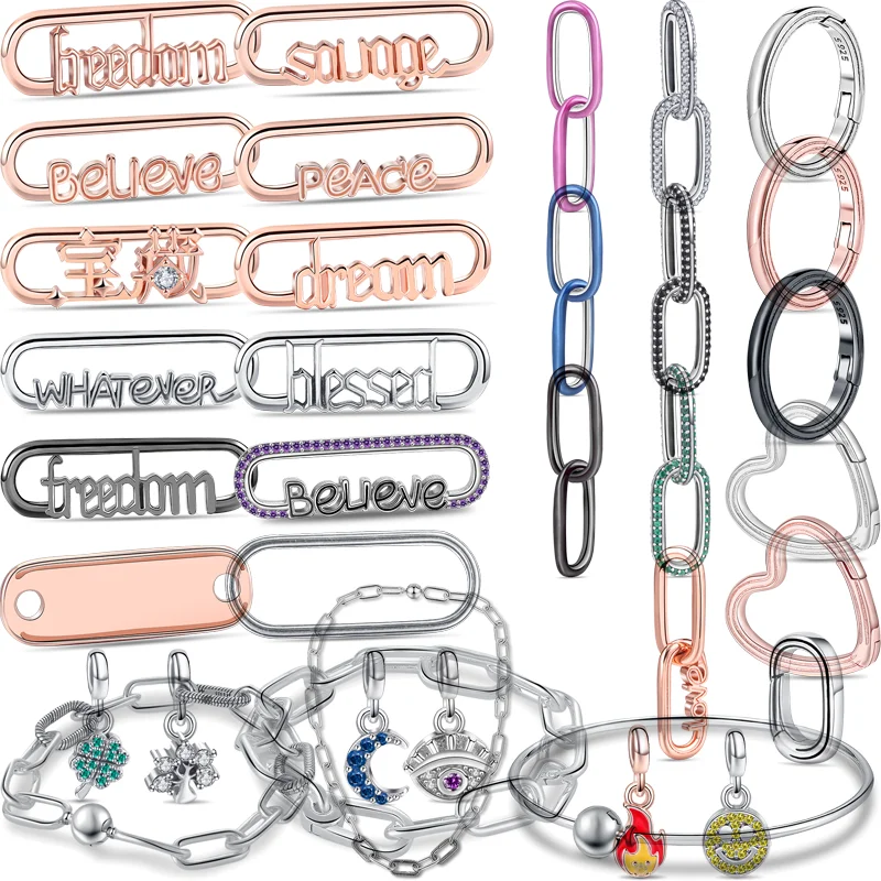 New Me Series Blue Purple Double Link Circle Heart Connector Mini Charm Bead Fit Original Pandora Me Bracciale 925 Gioielli In Argento