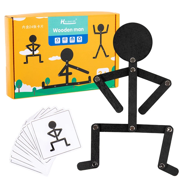 Pogo stick sprong Afsnijden Haat Montessori verstelbare houten man puzzel met 24 stuks kaarten vroeg leren  observatiekracht ontwikkelen spel intellectuele enlight speelgoed| | -  AliExpress