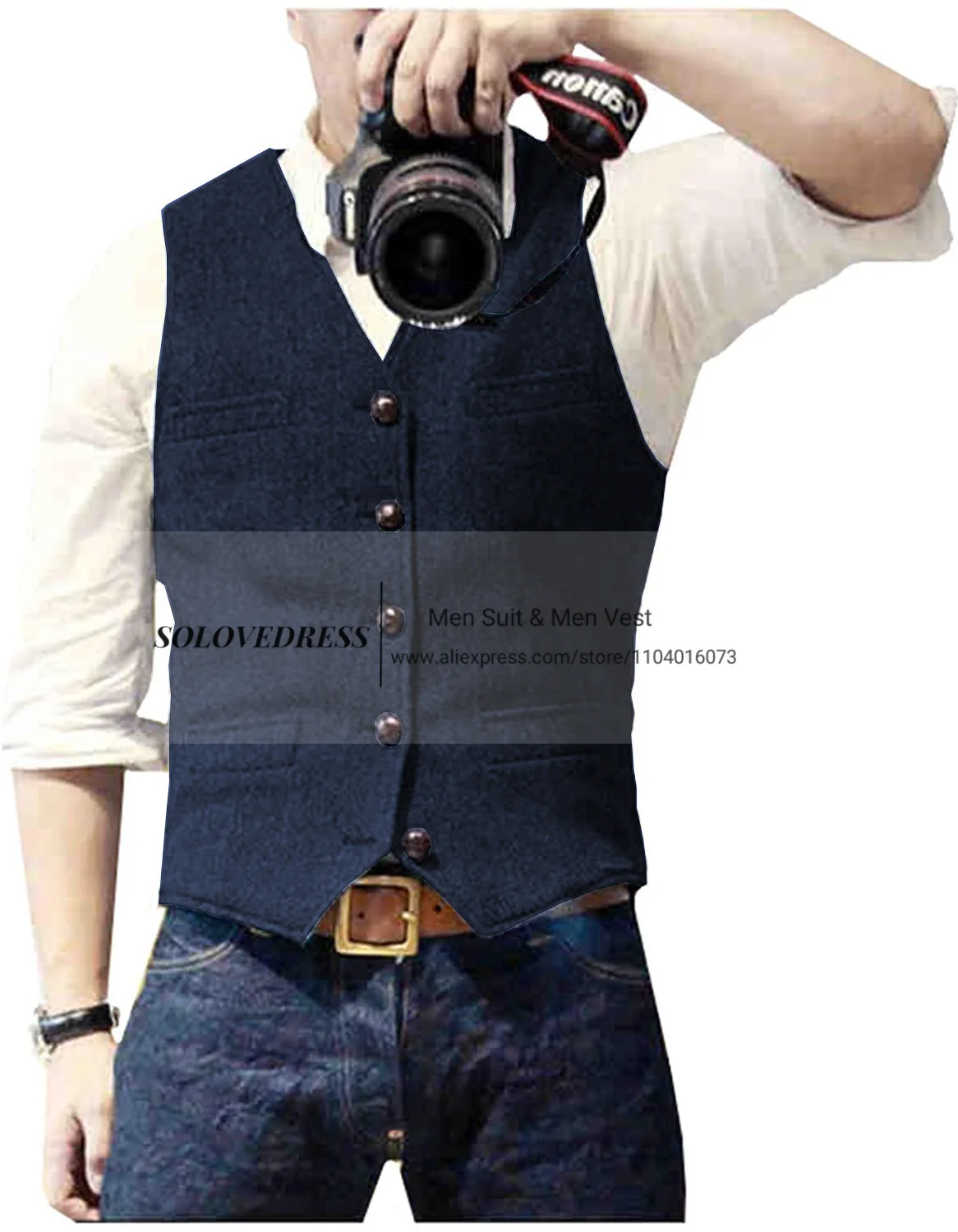 V Neck Men's Suits Vest Casual Classic Formal Business Herringbone Tweed Slim Fit Waistcoat For Wedding Groomsmen