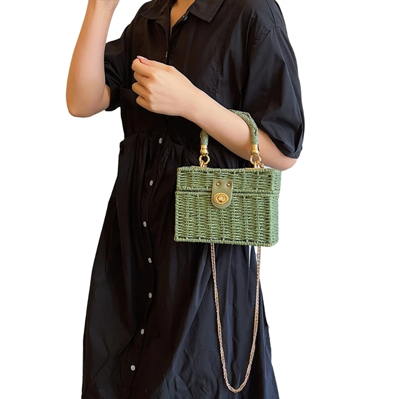 Elegant Straw Bag Shoulder Handbag Party Square Crossbody Purse for Casual Use