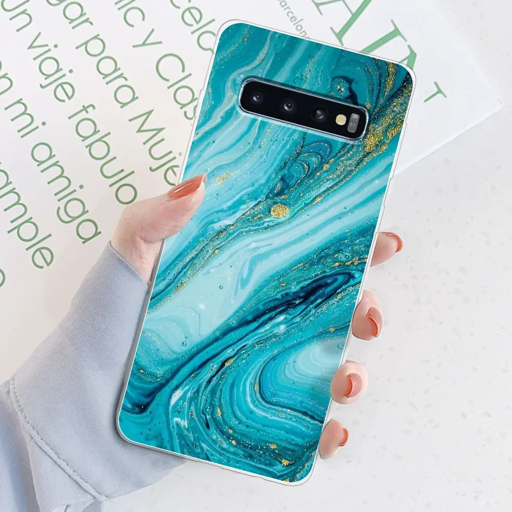 Stylish Watercolor Marble Transparent Silicone Back Bumper Case for [Brand Name] Galaxy S10 Series