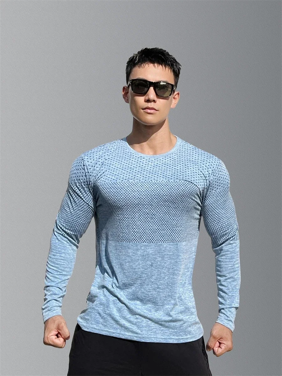 Men's Sport Long Sleeve Tops Quick Dry Fitness T-shirts Bodybuilding Gym Tees Casual Skinny Elastic Breathability men Sportswear 3