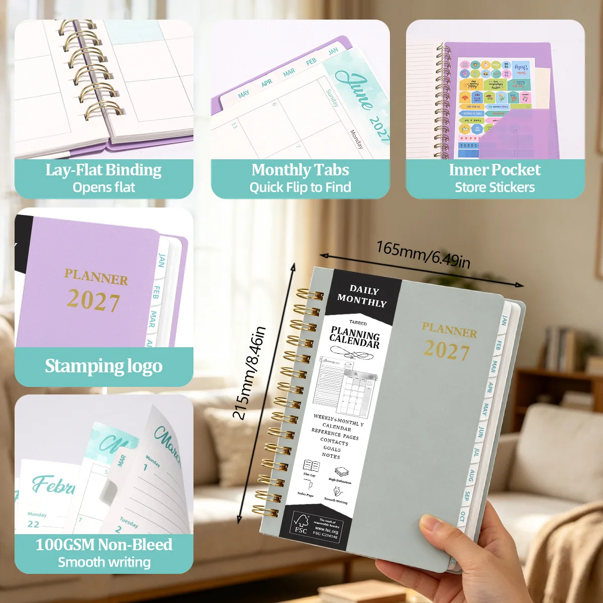 Premium A5 Spiral Planner with Monthly Index Tabs - Weekly & Monthly Organizer Notebook