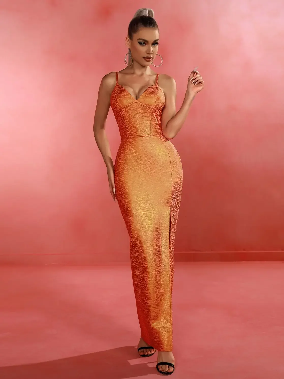

Long Bandage Dress Women Maxi Party Dress Bodycon Elegant Metallic Sexy Spaghetti Strap Birthday Club Evening Outfits Summer