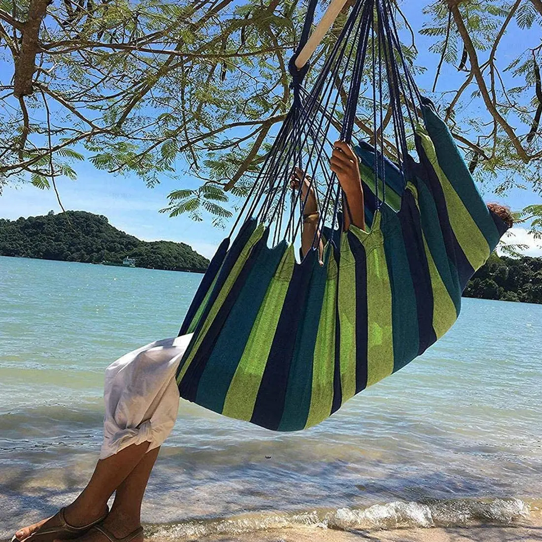 Outdoor Hammock Swing Chair Thicken Canvas Portable Relaxation Steady Seat Pillow Travel Camping