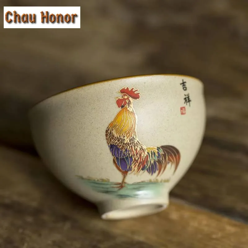 Antique Coarse Pottery Painted Chick Teacup Tea Bowl Sample Tea Cup Tea-tasting Smelling Cup Chazhan Master Cups Mug Drinkware