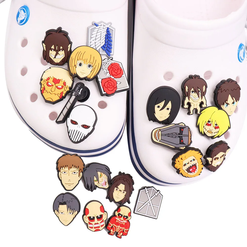 

1-21Pcs Popular Cartoon Japan Anime Attack Giant PVC Garden Shoe Charms Buckle Decorations Croc Jibz Diy Wristband Sandals Shoes