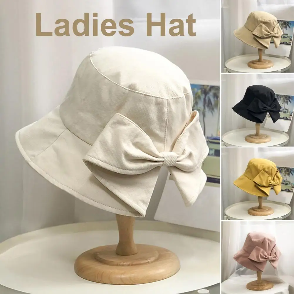 Ladies Fisherman Hat Stylish Foldable Fisherman Hat Bow Decor Breathable Sun-protective Outdoor Cap Women Pastoral