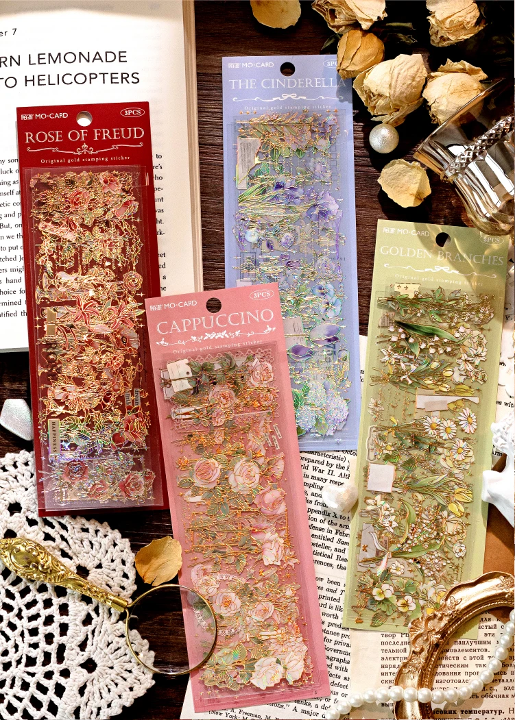 Description Picture 5 of item3 Sheets/pack Flower Gold Foil Stickers Set Transparent Aesthetics Floral Stickers for Scrapbooking Journaling Supplies