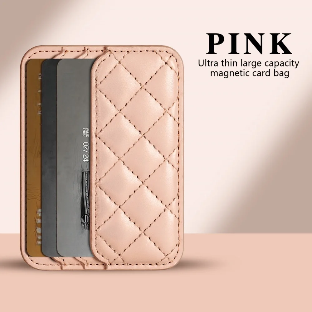 Grid Lined Magnetic Leather Wallet Case with Card Holder and Magnetic Closure