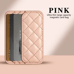 Grid Lined Magnetic Leather Wallet Case with Card Holder and Magnetic Closure (Pink)