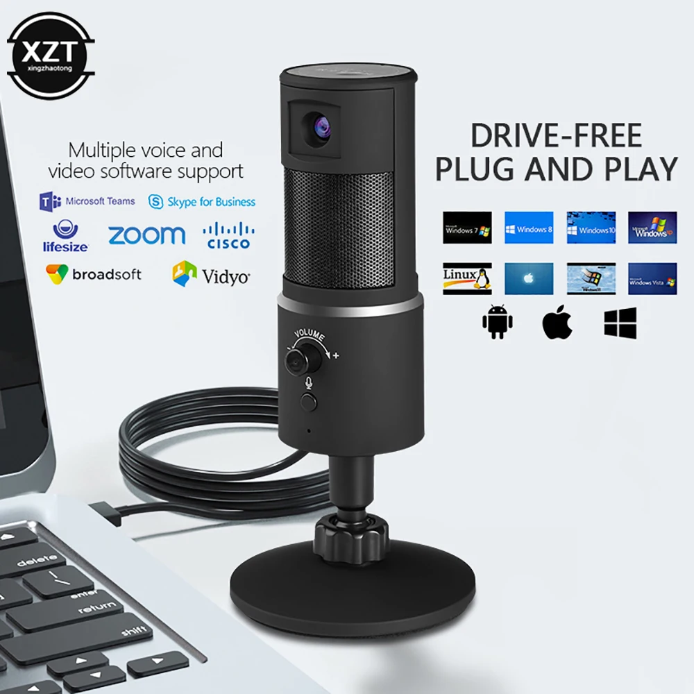 

USB Microphone with Camera Headphone Output and Touch-Mute Button for Recording and Streaming on Laptop and Computers