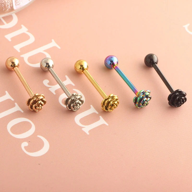 Rose Gem Heart Tongue Piercing langue Tongue Rings Surgical Steel Nipple Ring Helix Piercing Earring Jewelry