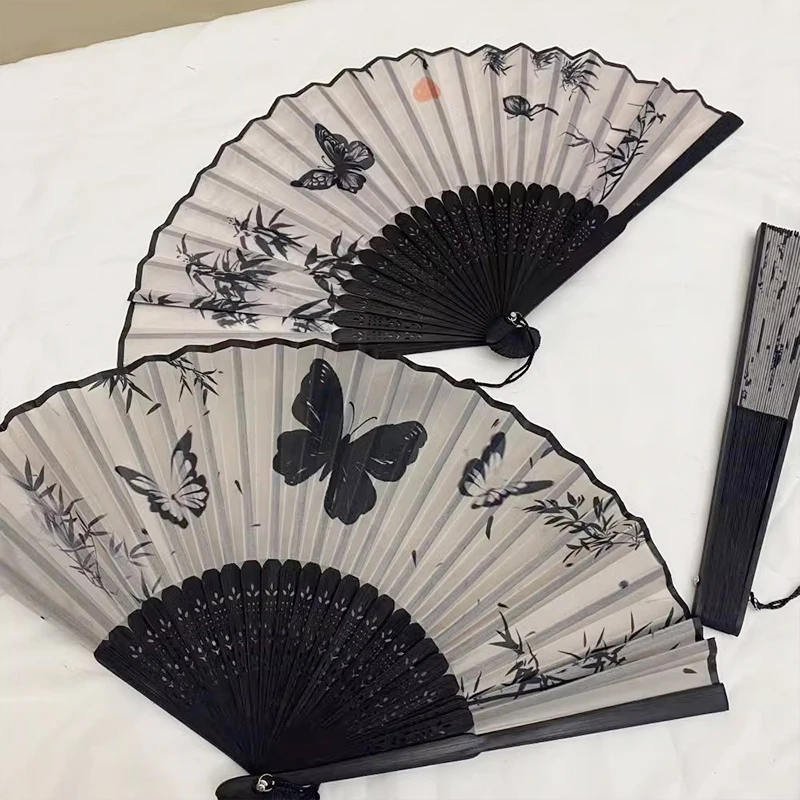 Chinese Style Folding Fan Vintage Hand Fan Decorative Dance Fans with Tassels Party Performance Props Portable Bamboo Fans