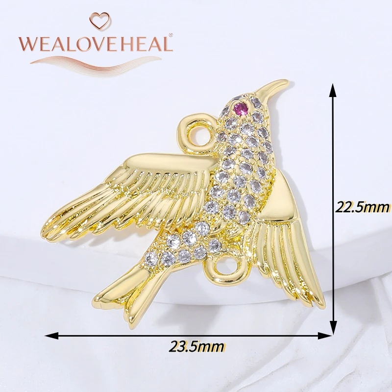 anhänger schmuckherstellung,anhänger schmuck,18K Vergoldeter Messing-Kolibri-Anhänger mit Zirkonia, Glänzender Doppelschlaufen-Vogel-Verbinder-Charm für DIY Halsketten- und Armband-Schmuckherstellung – Detail 21