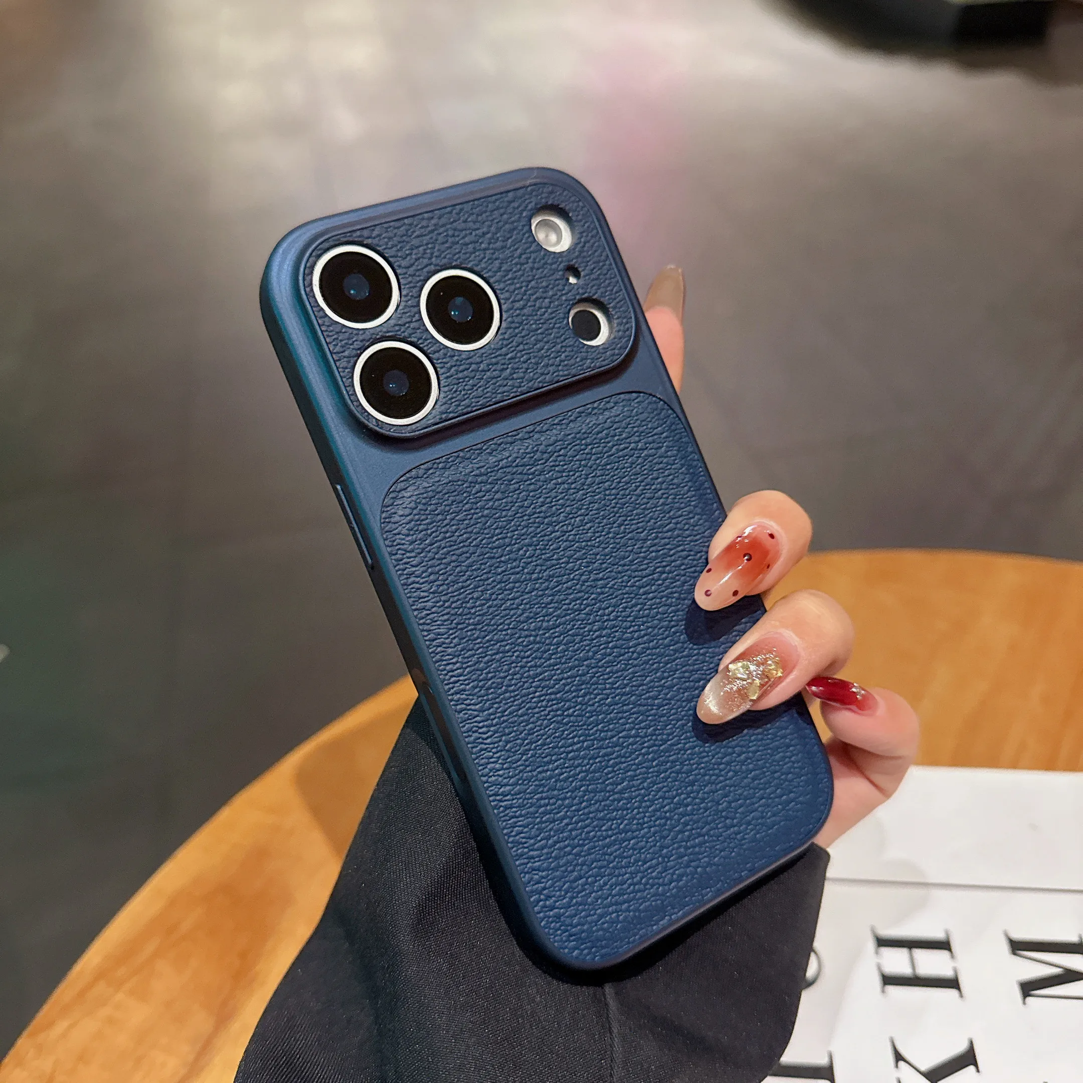 Premium Solid Leather Matte Shockproof Case with Large Camera Window Cover