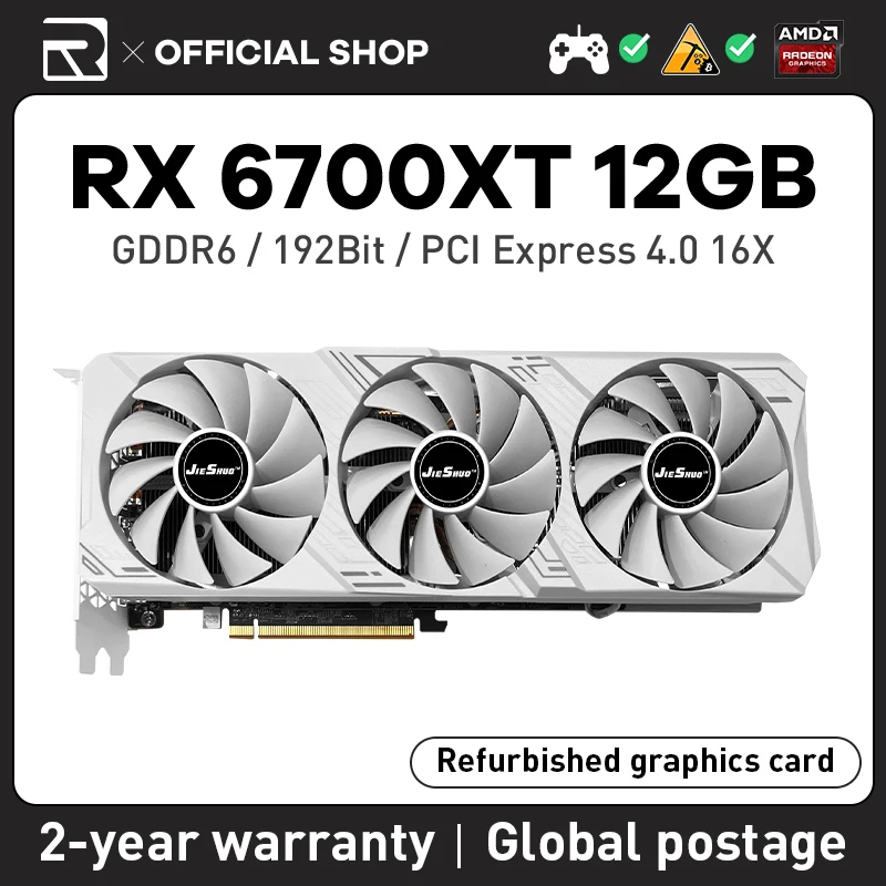 Jieshuo Amd Rx 6700Xt Scheda Grafica Video Da 12Gb Gddr6 192Bit Gpu Rx6700Xt 12G Per Computer Desktop Gaming Games Office 6700Xt Rx