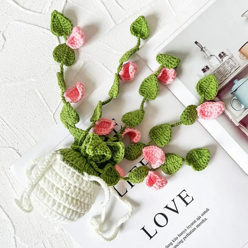 

Handmade Crochet Car Styling Plants Succulent Car Plant Ornamentos Decoration Interior Accersories Cute Gift For Women