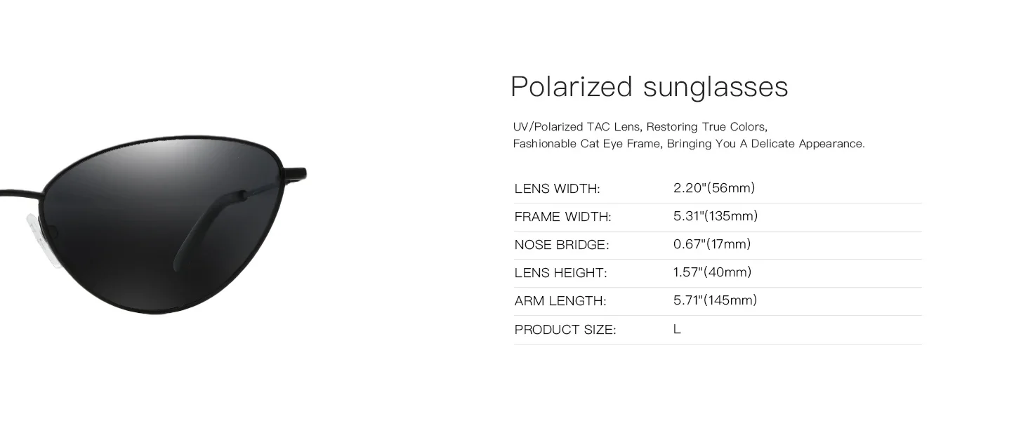 BLUEMOKY Damen-Mode-Sonnenbrille, polarisiert, UV400-Schutz, Frühling, Sommer, Metall, Katzenauge, für Urlaub, Party, leicht – Detail 3