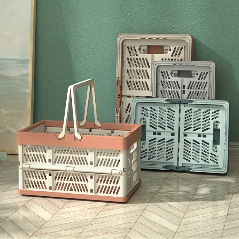 ZEXEF Foldable Pastel Storage Basket Large Foldable Storage Box with Handle for Kitchen Living Room Desktop Organization
