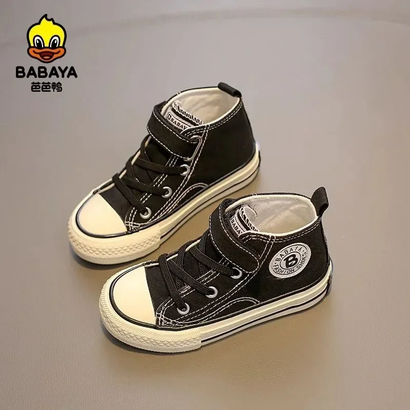 Babaya Children Canvas Shoes Boys Sneakers 2024 Spring New High-top Breathable Girls Shoes for Kids White Casual Shoes 4
