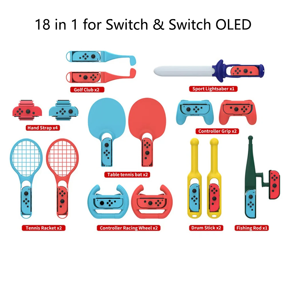 18 In 1 Per Nintendo Switch Sport Control Joy-Con Wristband Racchetta Da Tennis Fitness Leg Strap Sword Game Switch Accessori Oled