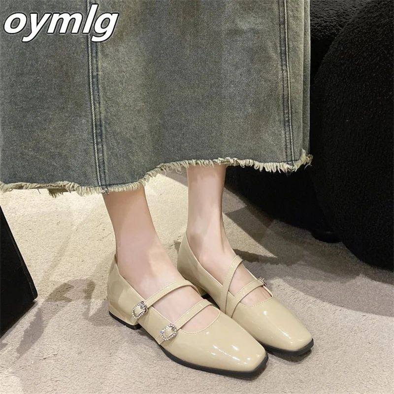 2023 niche design with flat bottomed square toe shoes, flat heeled women's single shoes