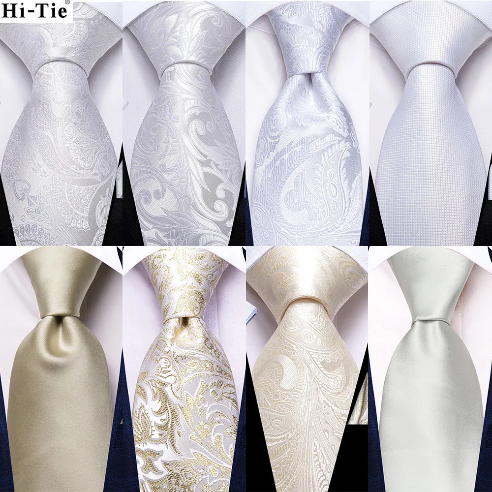 Weiß Splitter männer Krawatten Hanky Manschettenknöpfe Set Silk krawatten Für Männer Hochzeit Party Business Herren Krawatte 2022 Neue mode Marke Hallo-Krawatte